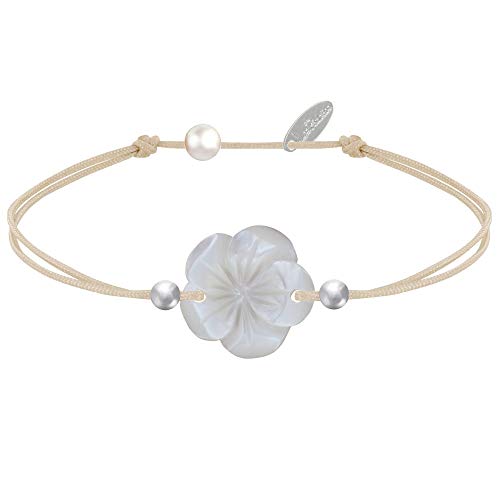 LES POULETTES BIJOUX - Bracelet Lien Fleur de Nacre Ivoire et Perles d'Argent 925 - Classics - Beige clair