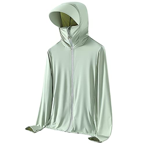 Fukamou Protection Solaire | Veste à Manches Longues UPF 50+ avec Chapeau Soleil - Chemises UV Veste SPF Chemise avec Poches pour Randonnée en Plein Air