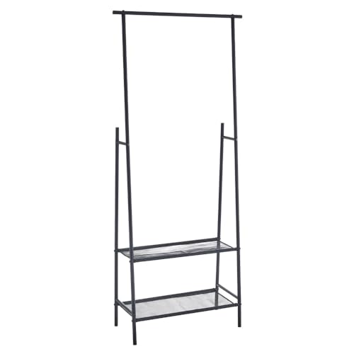 LOLAhome Perchero burro de metal negro con 2 estantes de rejilla de 70x30x165 cm