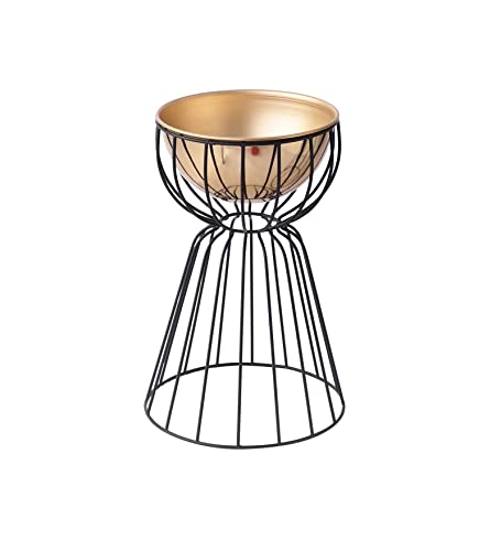 Image of Decor de Maison Handcrafted Twin Medium Bloom Floor planters|Modern Planter|Decorative Metal Planters for Lawn /Garden /Balcony / |Luxury Planter for Living Room /Office /Home (Gold Bowl, Small)