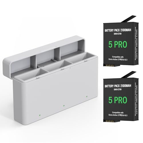 Image of Action 5 Pro 4 3 Replacement Battery with 2 Charger Hub, 2100mAh Rechargeable Battery Compatible with DJI Osmo Action 5 Pro 3 /4(White, 2 Pack Batteries)