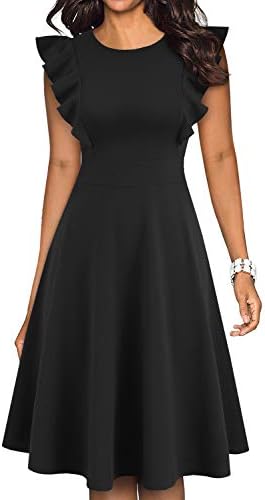 YATHON Women's Vintage Ruffle Sleeve Floral A Line Cocktail Party Dresses