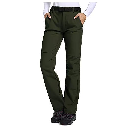Women's Hiking Waterproof Pants Outdoor Windproof Fleece Lined Soft Shell Insulated Winter Pants Fishing Safari Travel, Army Green 38