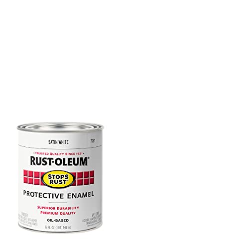Image of Rust-Oleum Stops Rust Brush On Protective Enamel Paint, Satin White | Rust and Corrosion Resistant, Indoor and Outdoor Durability, Beautiful Finish on Metal, Wood and More, Quart, 2 Pack