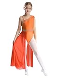 Manyakai Maillot con Falda Gimnasia Rítmica para Niña sin Mangas con Pedrería Brillante Vestido de Danza Contemporánea Disfraz de Bailarina Ballet 5-16 Años Naranja 13-14 años