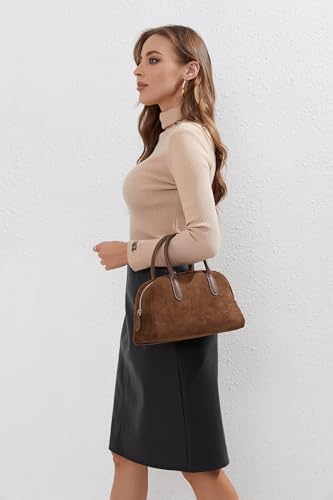JOLLQUE Suede Handbag for Women,Vintage Top Handle Shoulder Bag,Retro Winter Autumn Work Tote Purse4