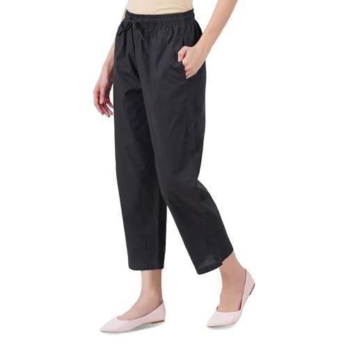 Image of Happy Bunny Parallel Pants for Women 100% Cotton Ankle Length Trousers Regular Fit with Elastic Drawstring Stylish & Pockets Casual Formal Wear for Office & Home