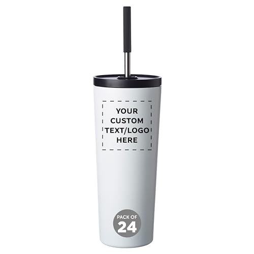 DISCOUNT PROMOS Custom Galveston Stainless Steel Vacuum Tumbler 26 oz, Set of 24, Personalized Bulk...