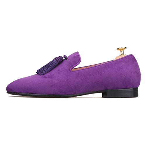 FERUCCI Men Purple Suede Slippers Loafers Flat with Big Purple Tassel4
