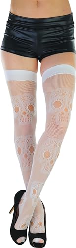 Image of ToBeInStyle Women's Sugar Skull Dia de los Muertos La Catrina Skeleton Bones Tights & Thigh High Stockings
