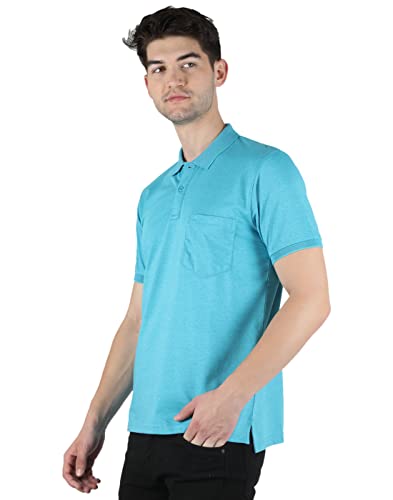 Image of Monte Carlo Mens Casual Cotton Blend Solid Turqoise T-Shirt |22203650-6