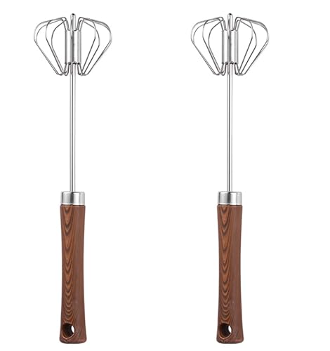 Semi-automatic Egg Whisk, 2 Pcs 12.5 Inch Length Stainless Steel Egg Beater for Bread, Cake and Cooking (M)