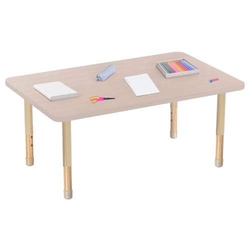 Image of Factory Direct Partners 30 inch x 48 inch Rectangle Kids Classroom Table with Adjustable Chunky Wood Legs