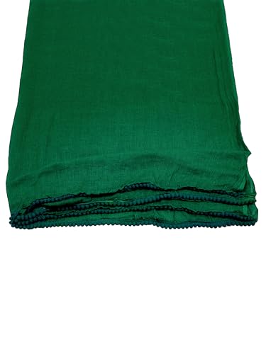 Image of Miraan Solid Pure Cotton Dupatta with Pom Pom Border, 2.25 meters length (DUPCOTTON)