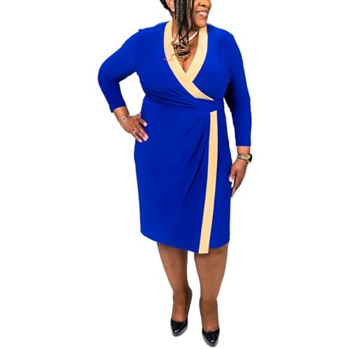 Kasper Womens Pleated Wrap Dress Blue XL