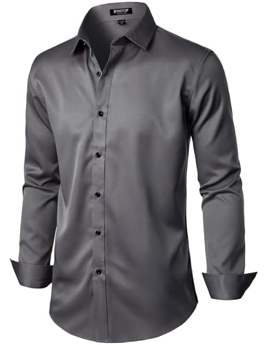 JEMITOP Men's Stretch Wrinkle Free Dress Shirt Formal Prom Wedding Long Sleeve Button Down Shirts