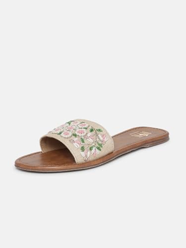 Image of OPIVE's Mehandi Women's Mojari Jutti Ethnic Punjabi Juttis Traditional Flat Embroidered Canvas Fancy Bellies Comfortable Sole for Womens & Girls