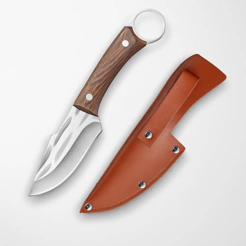 Image of Machado Hybrid Hand-Sharpened Mongolian Knife with Leather Sheath - Forged Boning Multipurpose Meat Cleaver Butcher Knives Home & Kitchen