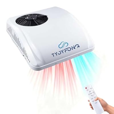 12V DC RV Air Conditioner 8500 BTU Ultra-Quiet AC, Fast Cooling and Heating Rooftop RV AC Unit, Easy Install Non-Ducted RV A/C Kit for RVs, Trailers, Campers, Truck (12V, Battery Powered)