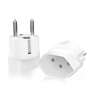 Adattatore da viaggio da 2 pezzi Svizzera a EU spina da viaggio, tipo J a Schuko, adattatore da 3 pin Svizzera a 2 pin DE/FR/IT/ES (bianco)