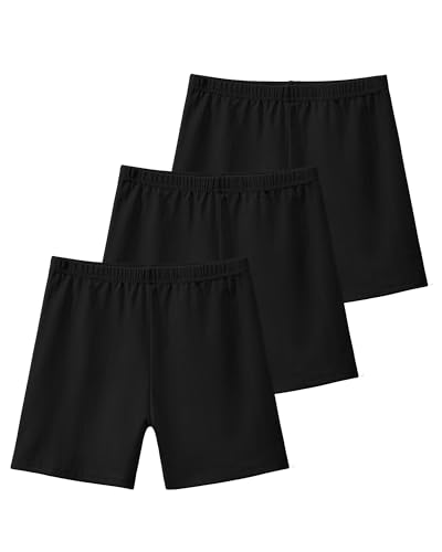 KEREDA Girls Bike Shorts Cartwheel Dance Under Dress Shorts for Kids 3 Pack Black 7-8 Years