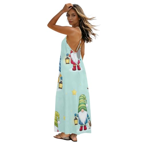Robe longue dos nu à bretelles pour la plage au motif dessin animé