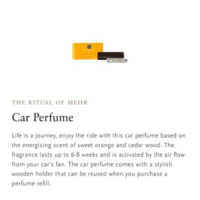 RITUALS Więcej perfum samochodowych – Life is a Journey – zapach samochodowy z aromatem słodkiej pomarańczy i drewna cedrowego – odświeżacz powietrza do samochodu z eleganckim uchwytem drewnianym – 6