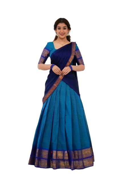 ziton Unstitched Multicolor South Indian Silk Lehenga Set with Blouse Piece & Dupatta | Traditional Half Saree Style for Women-picture-35