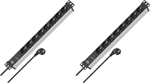 Brennenstuhl Alu-Line Steckdosenleiste 8-Fach mit Überspannungsschutz (Steckerleiste in 19 Zoll Format und mit 2m Kabel) (Packung mit 2)