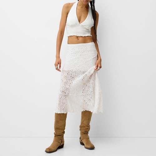 Womens Summer Lace Maxi Skirt Elastic Waist See Through Asymmetric Hem Beach Cover Up Floral Long Skirt2