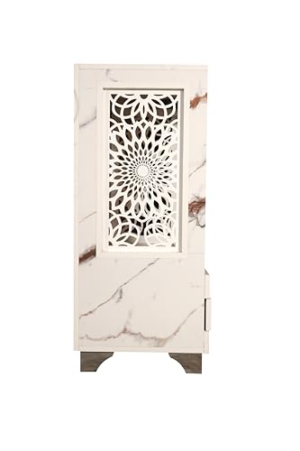 Image of Engineered Wooden Temple for Home & Gift | Corian Design Pooja Mandir Devghar | Compact Wooden Pooja Unit for Prayer Room & Living Space (White, LxWxH-43x43x100 cm)