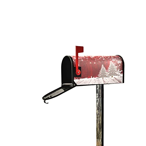 SUABO Christmas Coffee Tree Mailbox Cover Red Wooden Magnetic Mail Wraps Post Letter Box Cover for Garden Yard Home Decor 21\" X 18\" - Thumbnail 6