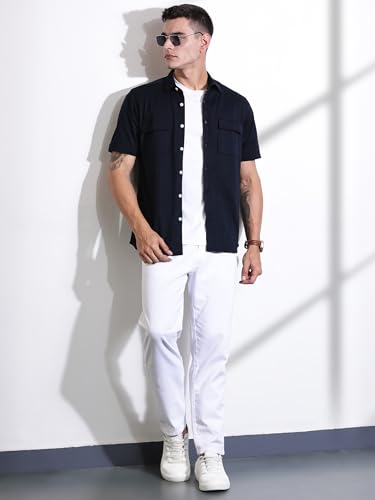 Image of Thomas Scott Men's | Solid | Half Sleeve | Regular Fit | Cotton Blend | Double Flap Pocket | Spread Collar | Casual Shirt