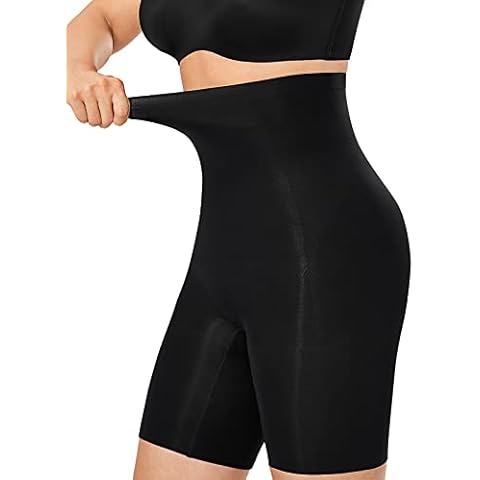 Delimira Women's Tummy Control Body Shaper Shapewear Plus Size High Waist Thigh Slimmer Control Knickers Butt Lifter Seamless Shorts Boyshorts Black 26-28 Cover