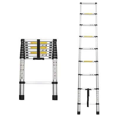 Fsazub Telescopic Ladder, 8.5 FT Aluminum Alloy Extension Ladder with Non-Slip Feet, Lightweight & Portable Multi-Purpose Folding Ladder for Indoor & Outdoor Work, 330lbs Max Capacity