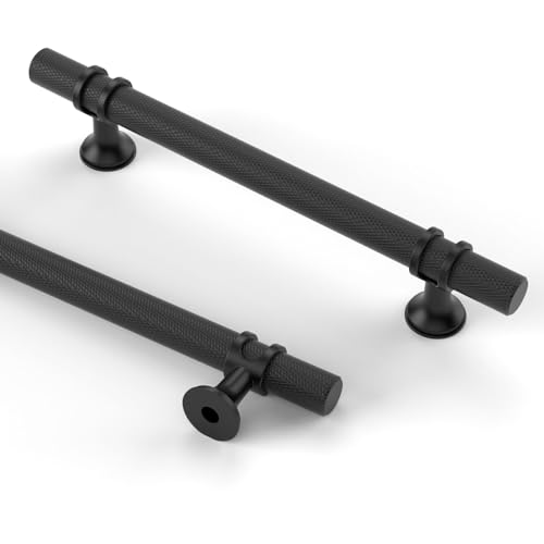 Asidrama 10 Pack 5 Inch(128mm) Knurled Matte Black Kitchen Cabinet Handles, Cabinet Pulls Kitchen Cabinet Hardware Cupboard Handles Drawer Pulls