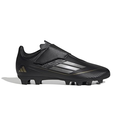 adidas F50 Club Unisex Kids Velcro Football Boots, Core Black Iron Met Gold Met, 10 UK