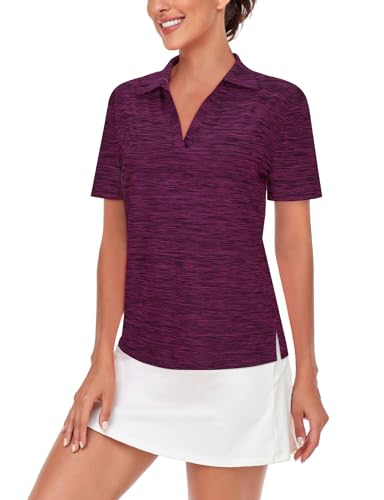 Image of Cucuchy Womens V Neck Golf Polo Shirts Moisture Wicking Sports Workout Tops