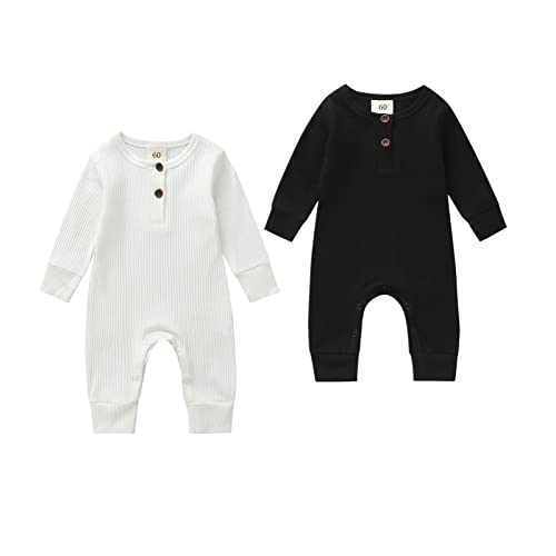 Image of Kuriozud Newborn Infant Unisex Baby Boy Girl Clothes Button Romper Jumpsuit Basic One Piece Outfits