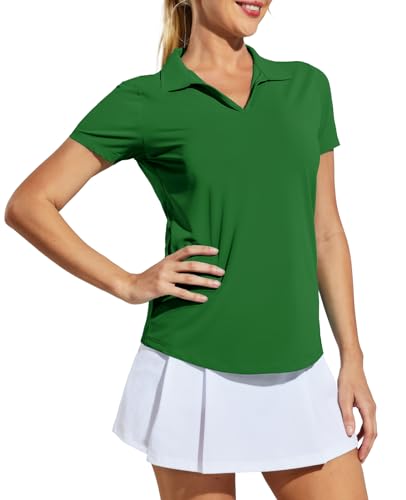 Image of MIER Women's Golf Polo Shirts Collared V Neck Short Sleeve Tennis Shirt, Dry Fit, Moisture Wicking