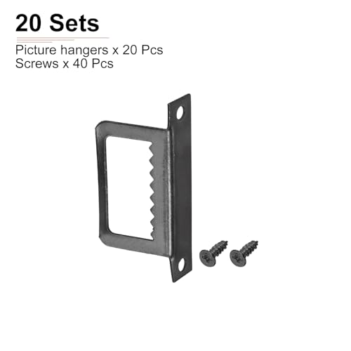 Image of DTGN 1 3 /5 Inch Saw Tooth L Shape Double Hole with Screws Good for Frame Hanging - 20Pcs - Good for Hanging Paintings Picture - Frame Hook Photos - Black