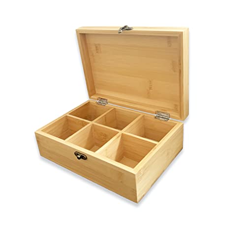 Wooden Storage Box With Lid, Wood Tea Box Organiser With Compartments