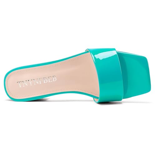 Image of TNYNFBEB Womens Chunky Block Low Heel Open Square Toe Sandals Mules Shoes Slip-on Prom Party Dress Patent Leather 1.4 Inches Heels