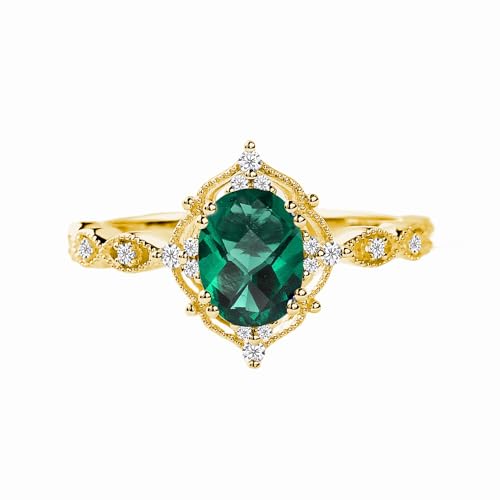 10K/14K/18K Solid Gold 1CT Oval-cut Gemstone Vintage Engagement Ring for Women Birthstone Wedding Promise Anniversary Rings for Her Wife Bridal Size 4~12