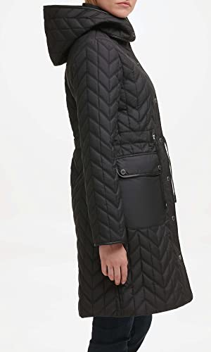 Karl Lagerfeld Paris Women's Agyness Quilt Parka, Black, Medium #TOP2