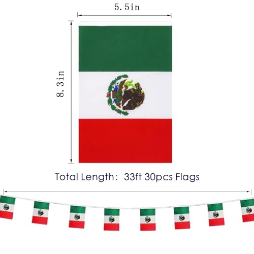 Image of Mexico Flags Mexican String Flag Banners for Patriotic Events Independence Day Sports Bars Inside Outside Decorations 33 Feet 30 Flags