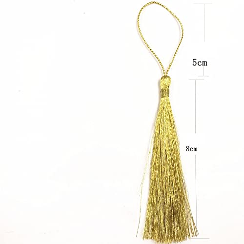 QUNINE 50 Pz 8mm Nappa in Filo d'oro e Argento Accessori per Gioielli Fai da Te Decorazione Regalo Nappa/Segnalibro/Abbigliamento/Nappa per Tende-13cm,Argento (Oro 13cm)