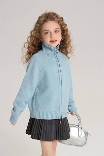 Image of Girls' Long Sleeve Knitted Cardigan Kids Zipper Shrug Sweaters Cropped Jacket Cover Up Tops