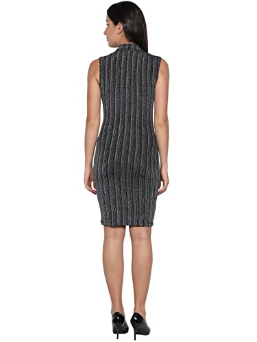 Image of NUEVOSDAMAS Women Western Midi Dress | Stylish Dress | Lurex Lycra Midi Dress | Sleeveless Bodycon Dress | One Piece Fitted Dress Black