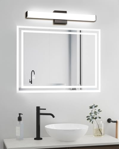 Image of Bathroom Vanity Light Brushed Nickel Square LED 24 inch 14W 4000K Natural White Light Wall Bar Lighting Fixtures Over Mirror (Matte Black, 24inch 4000K Dimmable)